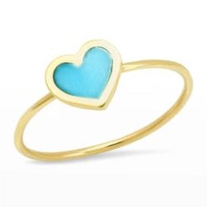 Jennifer Meyer 18k Extra Small Inlay Heart Ring, Turquoise, Size 6.5
